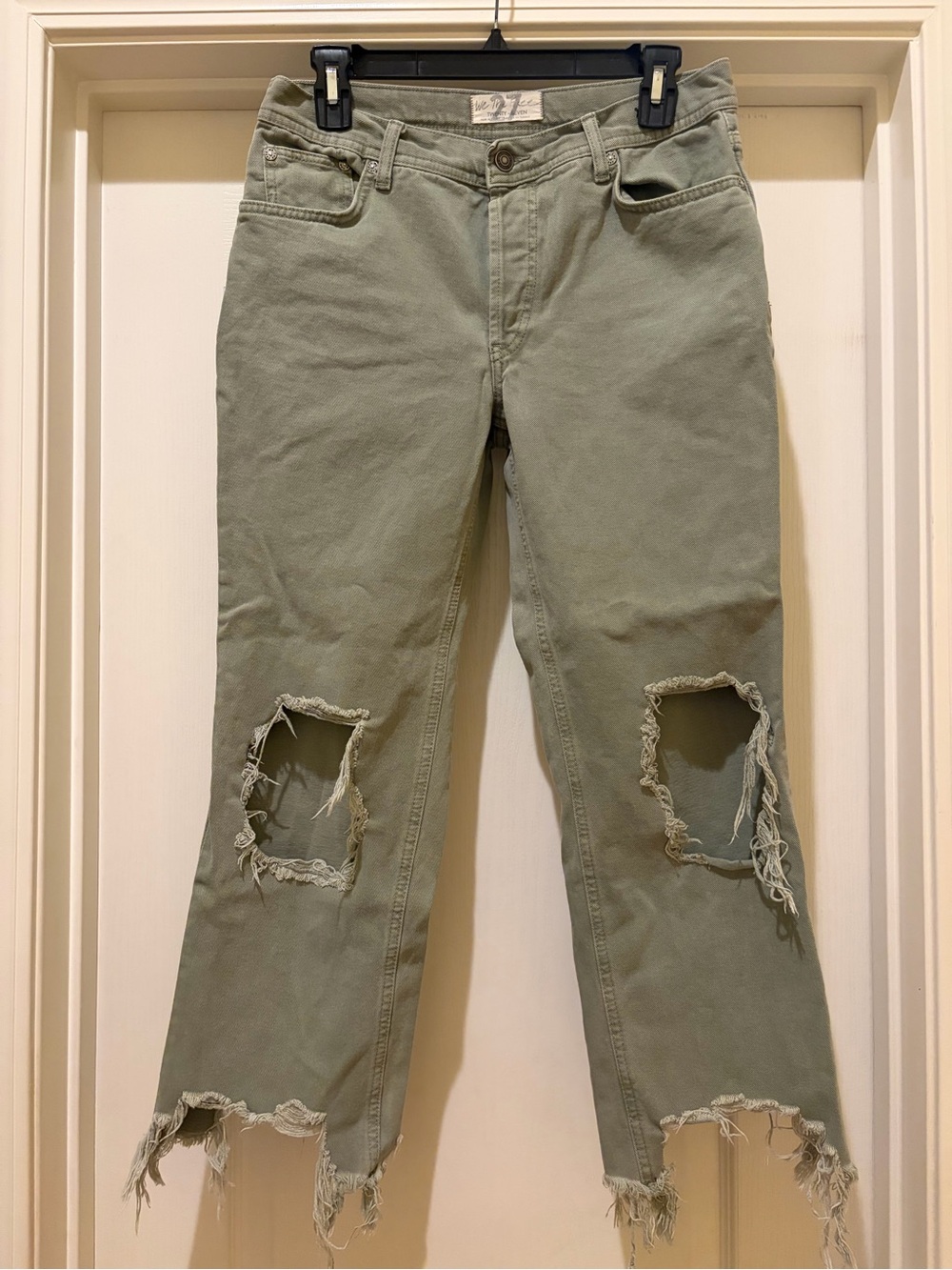 Free People Women’s Distressed Green Jeans